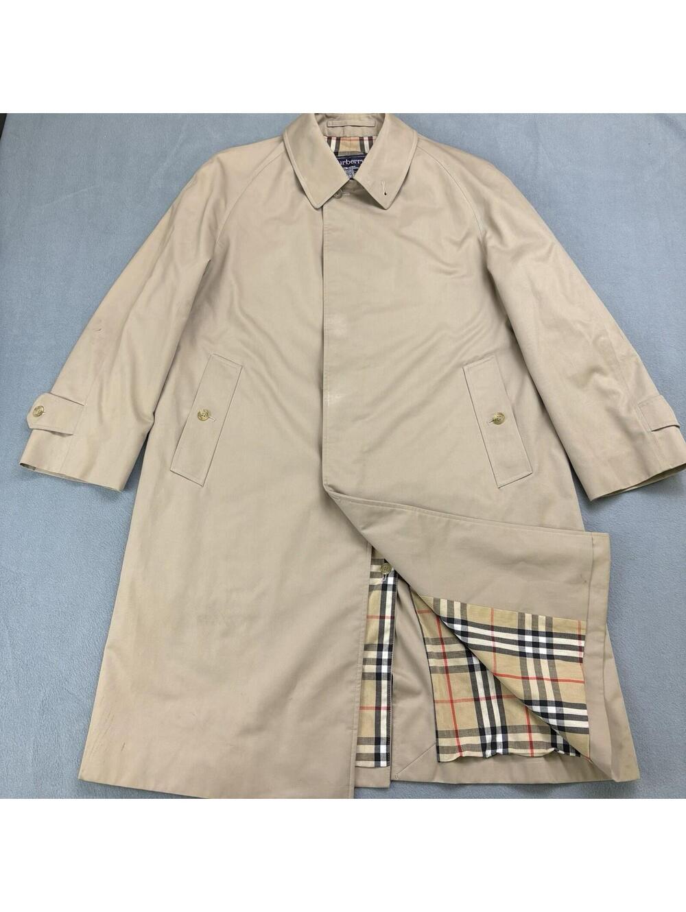 Vintage 80s Burberrys Plaid Lined Trench Coat Size 38 Short Tan